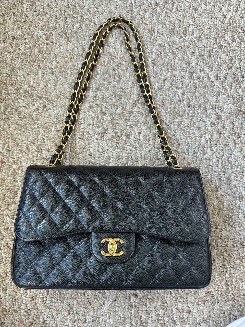 Chanel Jumbo Classic Flap - Black Caviar Leather - Gold Hardware - Full Set 2018